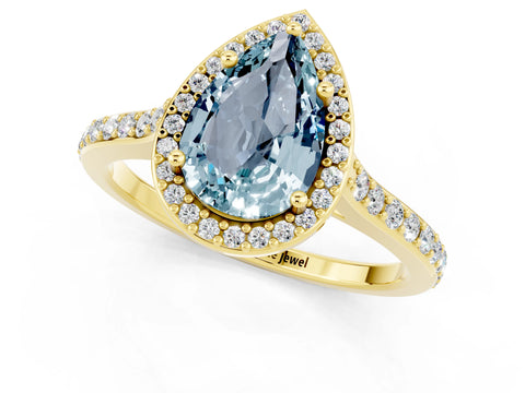 Yellow gold Pear Cut Halo Round Diamond Pavé Band with Four-Prong Setting_1
