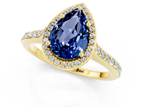 Yellow gold Pear Cut Halo Round Diamond Pavé Band with Four-Prong Setting_1