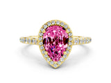 Yellow gold Pear Cut Halo Round Diamond Pavé Band with Four-Prong Setting