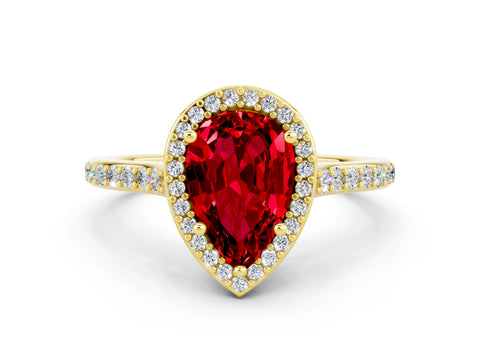 Yellow gold Pear Cut Halo Round Diamond Pavé Band with Four-Prong Setting