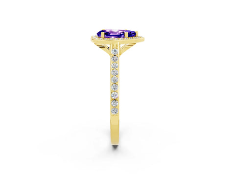 Yellow gold Pear Cut Halo Round Diamond Pavé Band with Four-Prong Setting_2