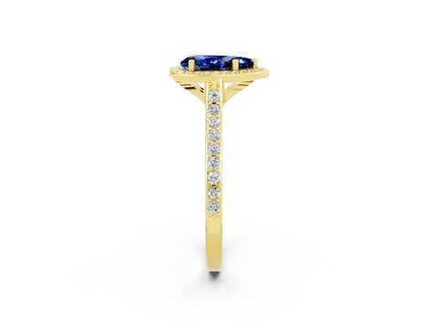 Yellow gold Pear Cut Halo Round Diamond Pavé Band with Four-Prong Setting_2