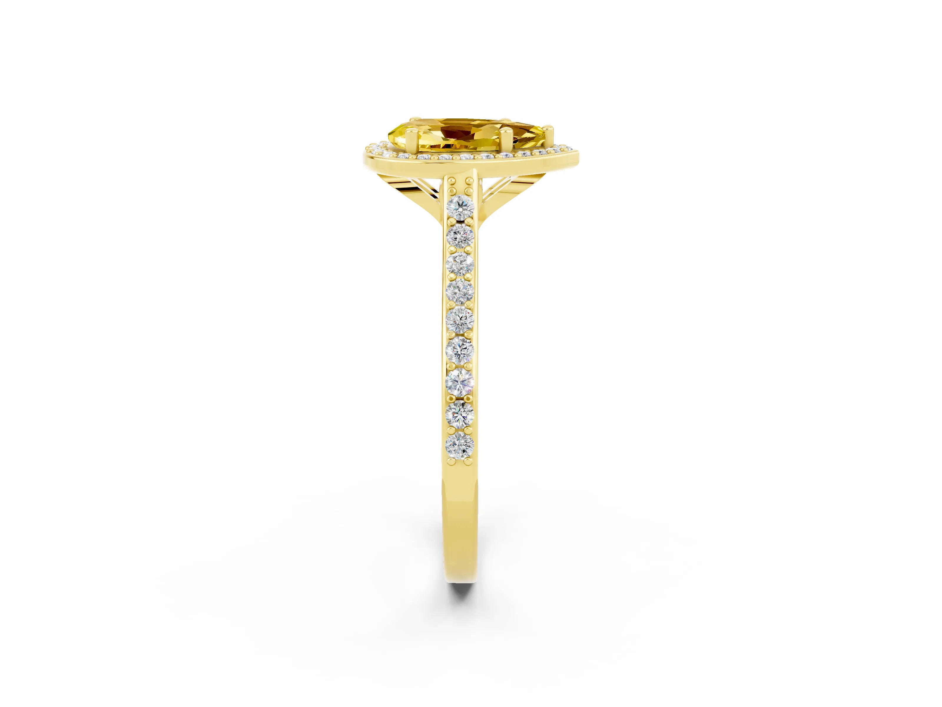 Yellow gold Pear Cut Halo Round Diamond Pavé Band with Four-Prong Setting_2