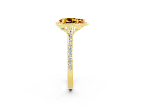 Yellow gold Pear Cut Halo Round Diamond Pavé Band with Four-Prong Setting_2