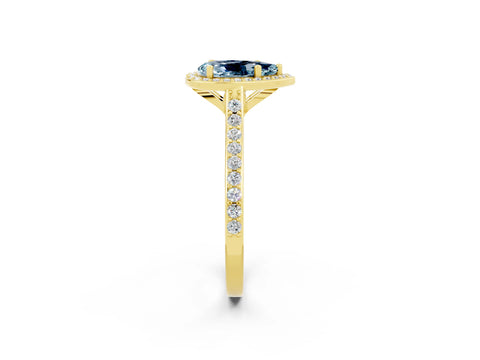 Yellow gold Pear Cut Halo Round Diamond Pavé Band with Four-Prong Setting_2