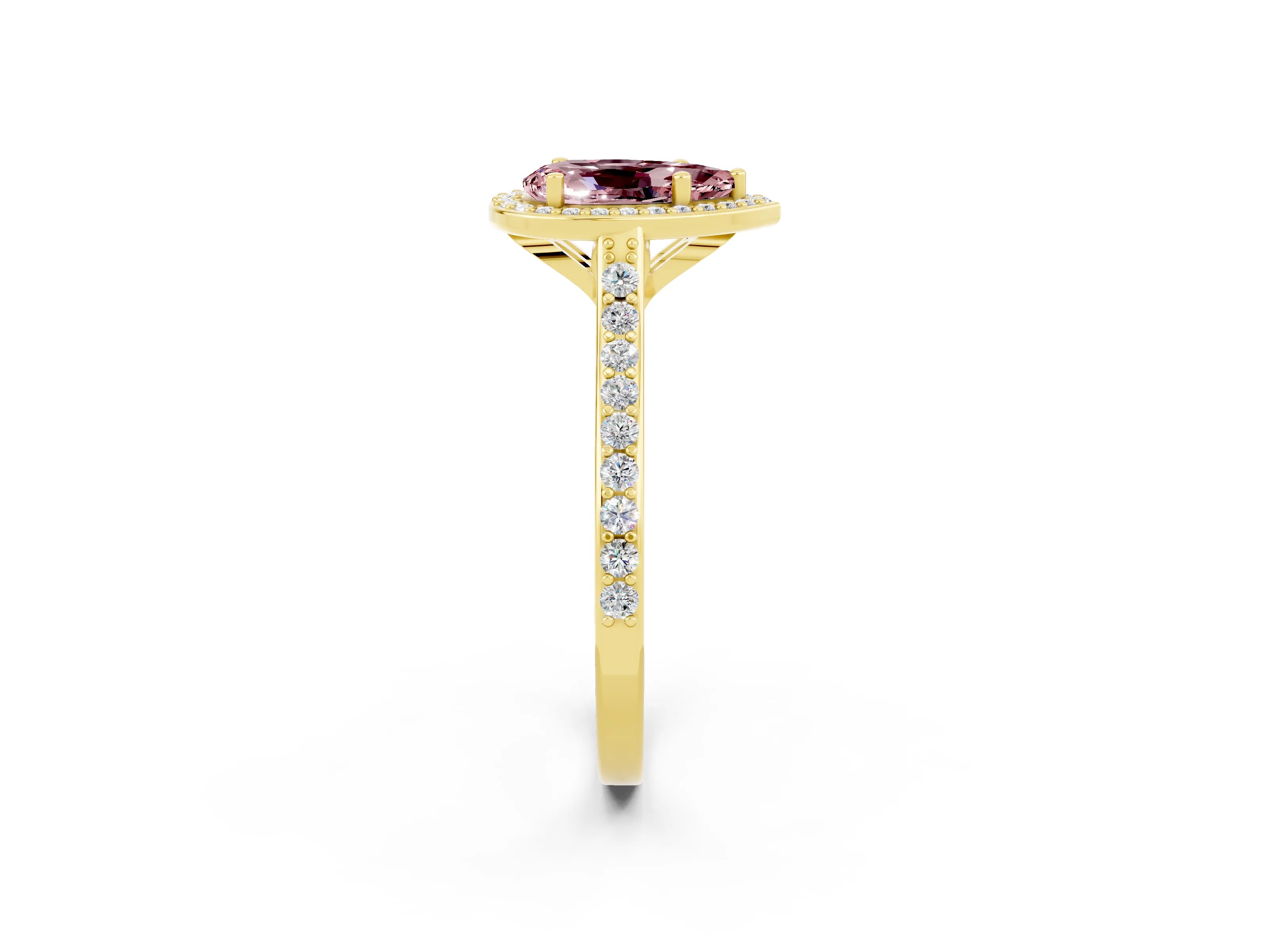 Yellow gold Pear Cut Halo Round Diamond Pavé Band with Four-Prong Setting_2