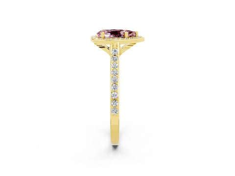Yellow gold Pear Cut Halo Round Diamond Pavé Band with Four-Prong Setting_2