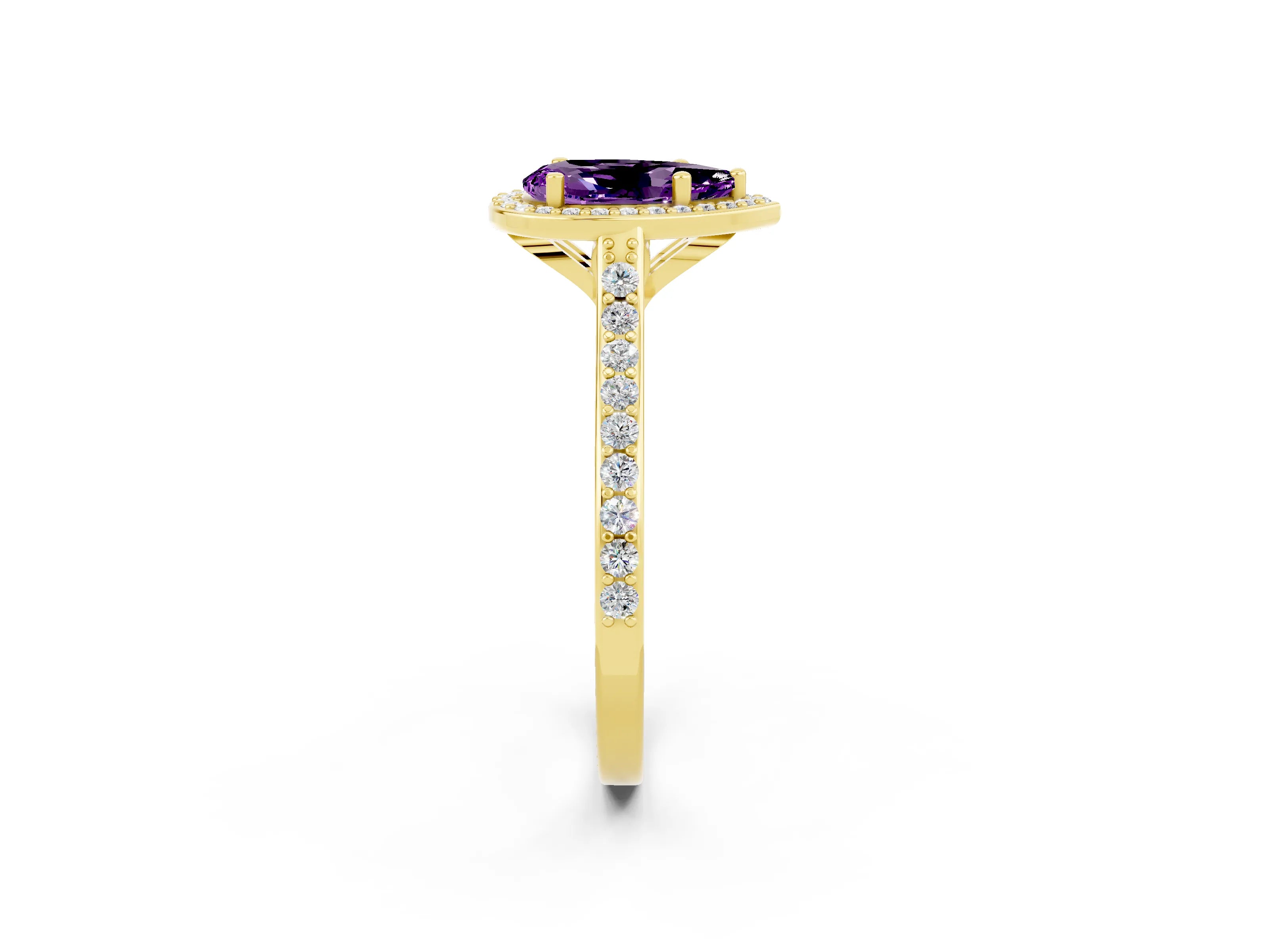 Yellow gold Pear Cut Halo Round Diamond Pavé Band with Four-Prong Setting_2
