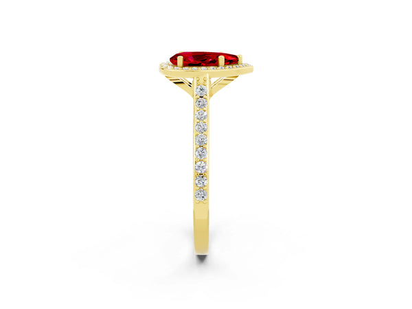 Yellow gold Pear Cut Halo Round Diamond Pavé Band with Four-Prong Setting
