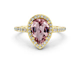 Yellow gold Pear Cut Halo Round Diamond Pavé Band with Four-Prong Setting