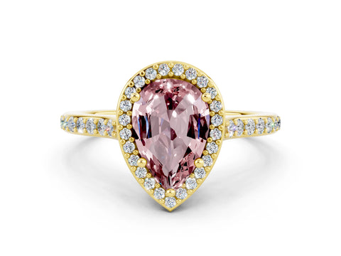 Yellow gold Pear Cut Halo Round Diamond Pavé Band with Four-Prong Setting