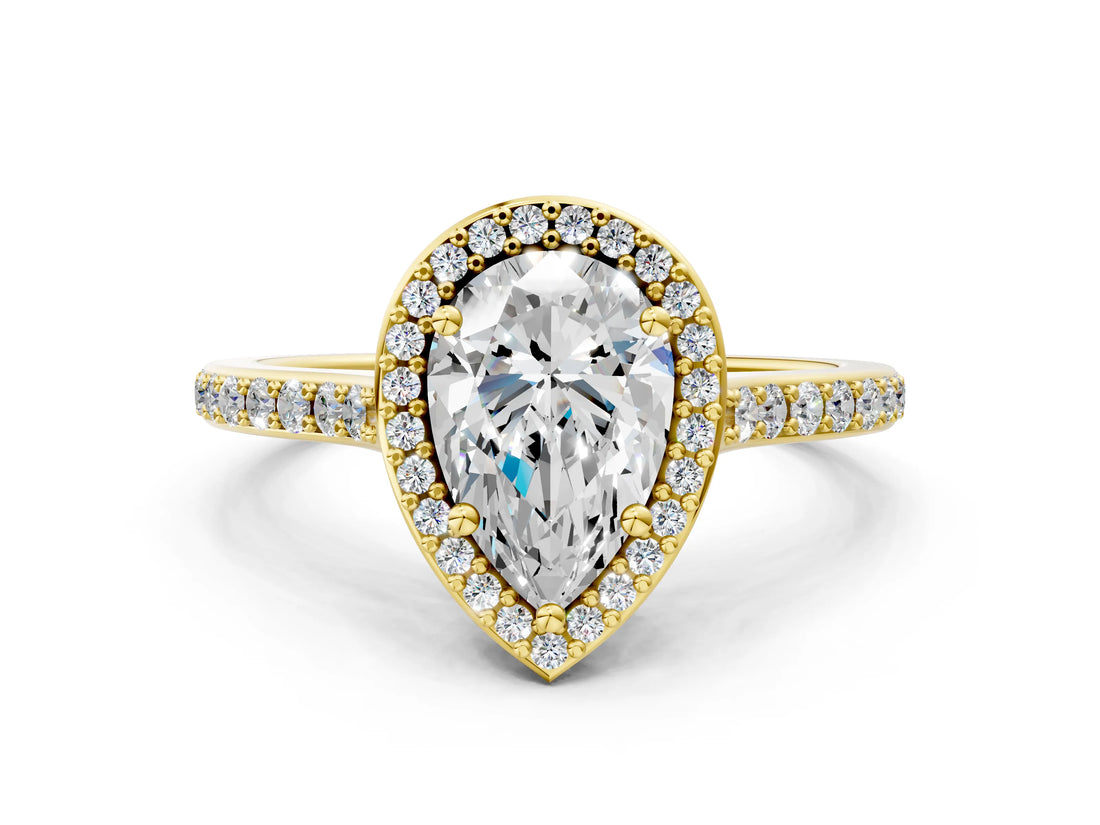 Yellow gold Pear Cut Halo Round Diamond Pavé Band with Four-Prong Setting_3