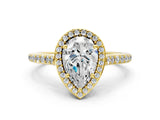 Yellow gold Pear Cut Halo Round Diamond Pavé Band with Four-Prong Setting_3