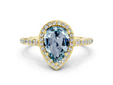 Yellow gold Pear Cut Halo Round Diamond Pavé Band with Four-Prong Setting