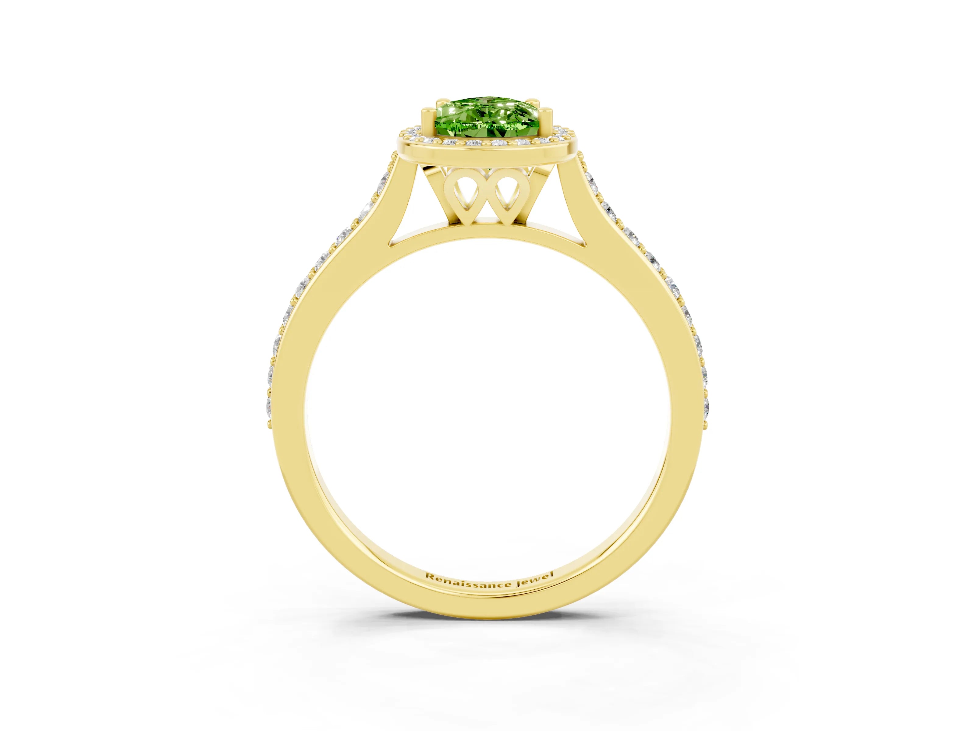Yellow gold Pear Cut Halo Round Diamond Pavé Band with Four-Prong Setting_3