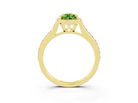 Yellow gold Pear Cut Halo Round Diamond Pavé Band with Four-Prong Setting_3