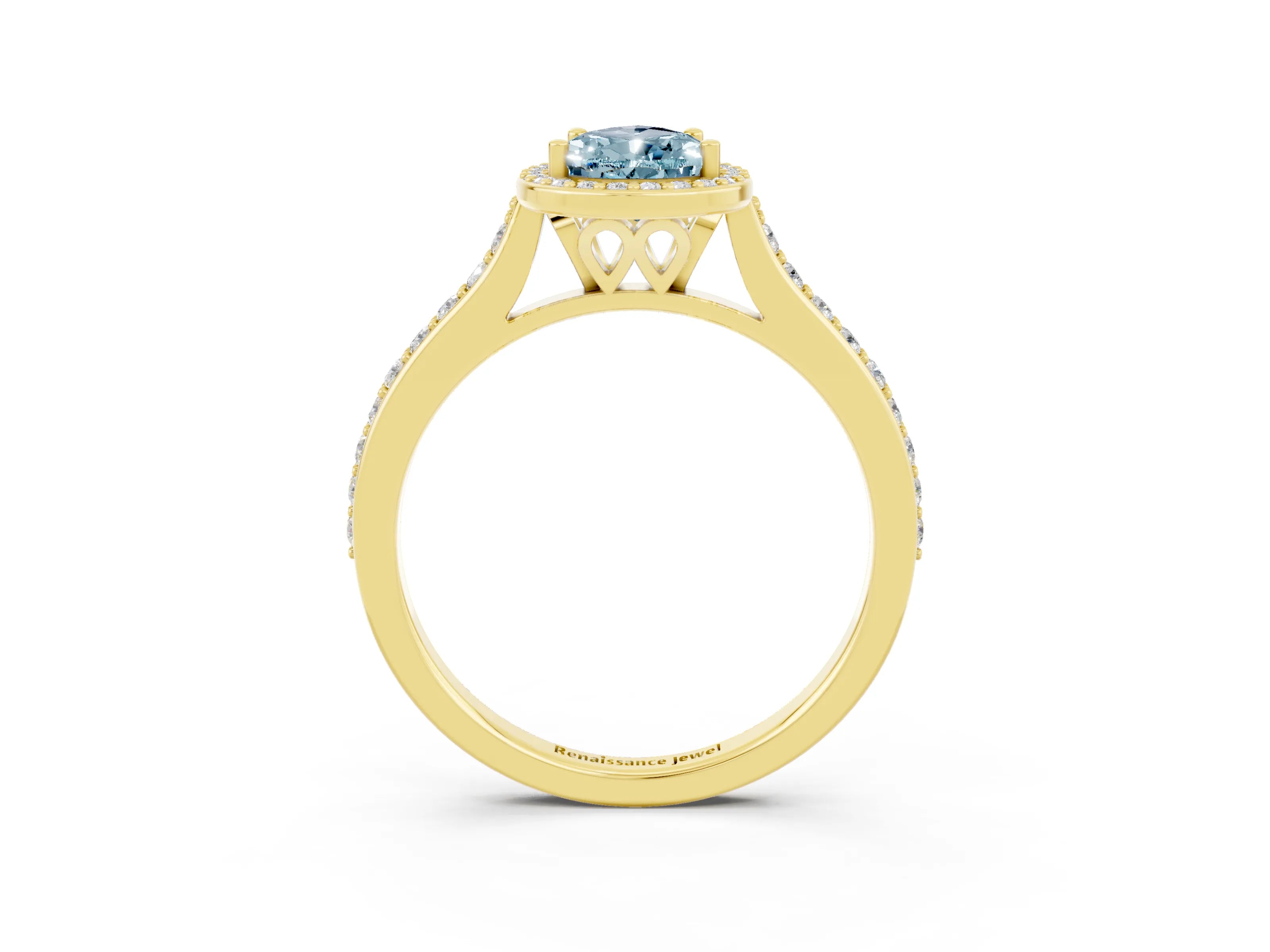 Yellow gold Pear Cut Halo Round Diamond Pavé Band with Four-Prong Setting_3
