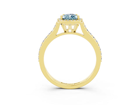 Yellow gold Pear Cut Halo Round Diamond Pavé Band with Four-Prong Setting_3