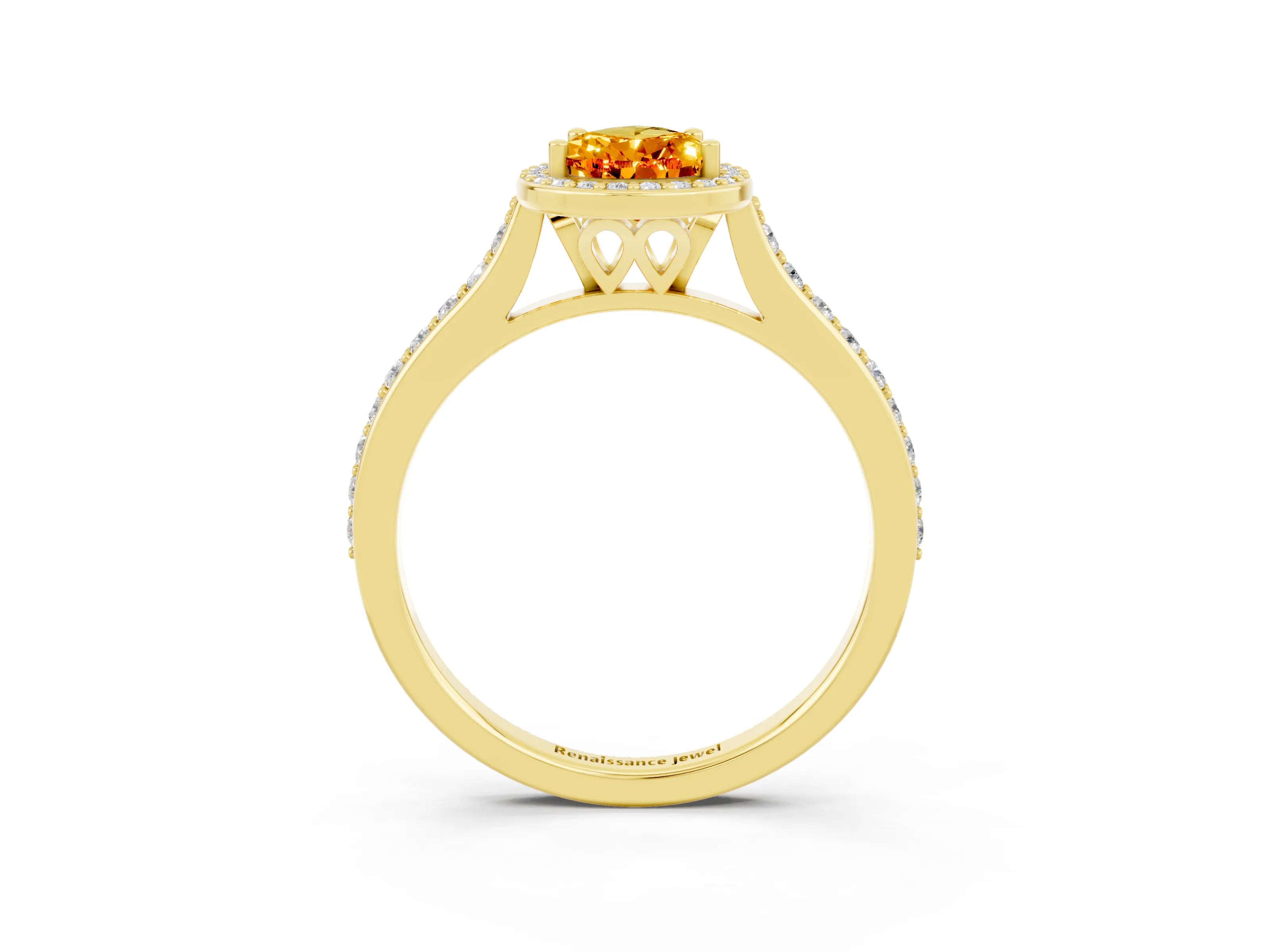 Yellow gold Pear Cut Halo Round Diamond Pavé Band with Four-Prong Setting_3