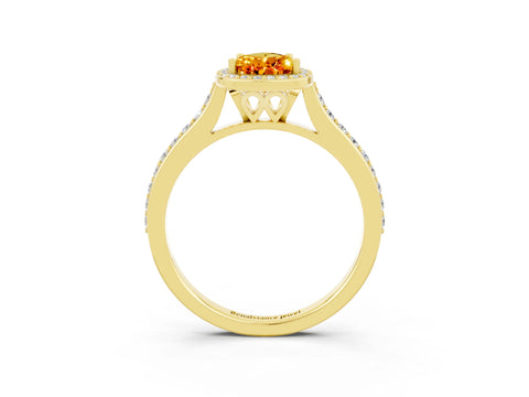 Yellow gold Pear Cut Halo Round Diamond Pavé Band with Four-Prong Setting_3