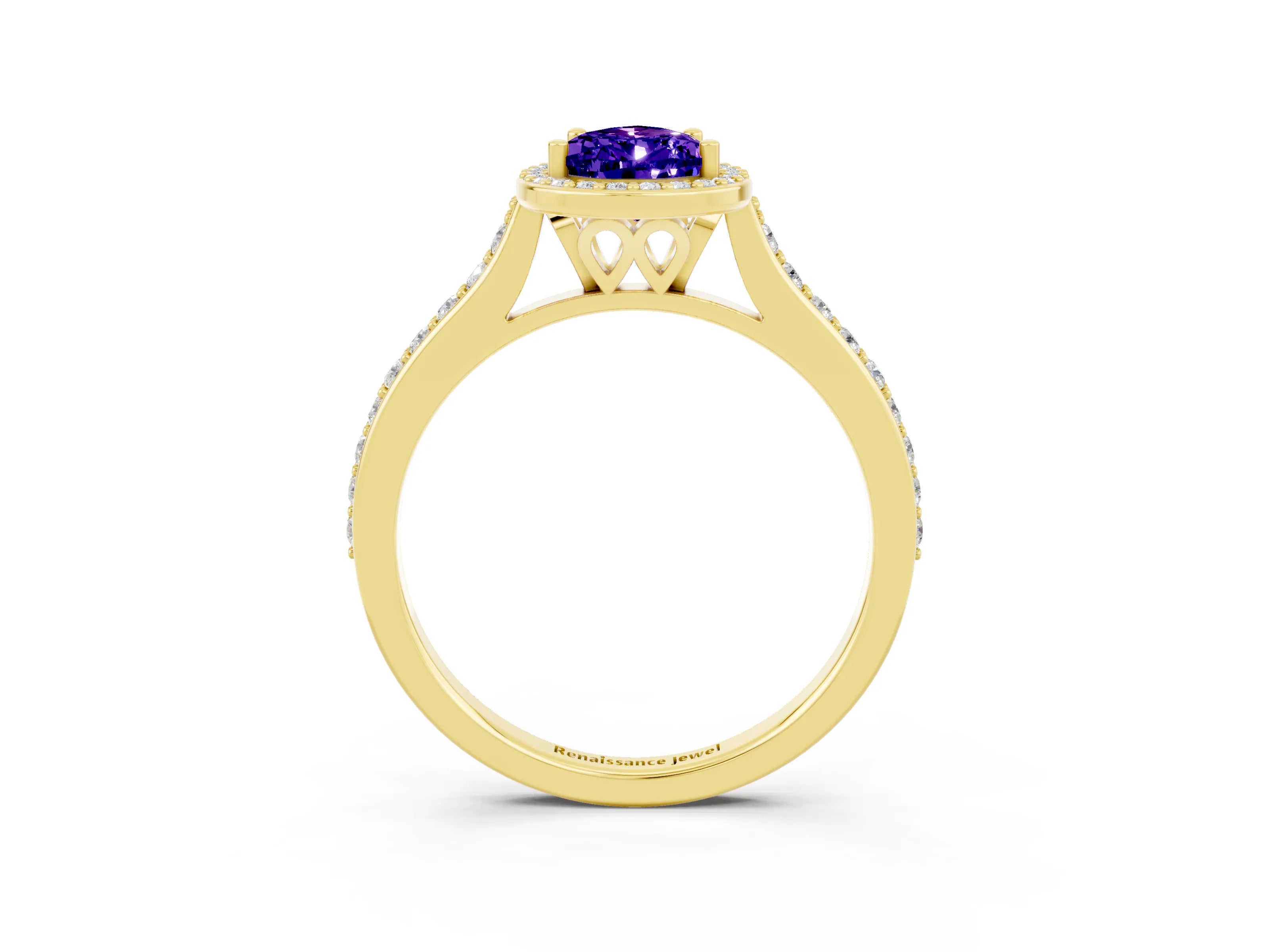 Yellow gold Pear Cut Halo Round Diamond Pavé Band with Four-Prong Setting_3