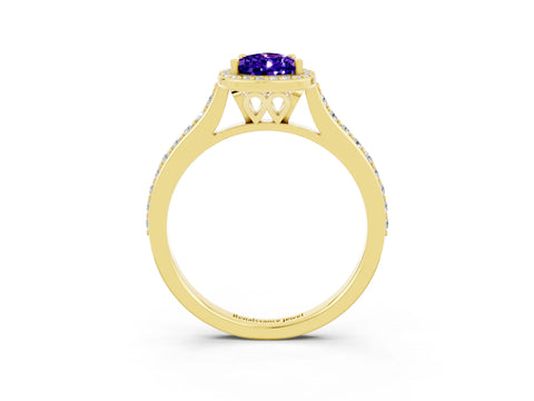 Yellow gold Pear Cut Halo Round Diamond Pavé Band with Four-Prong Setting_3