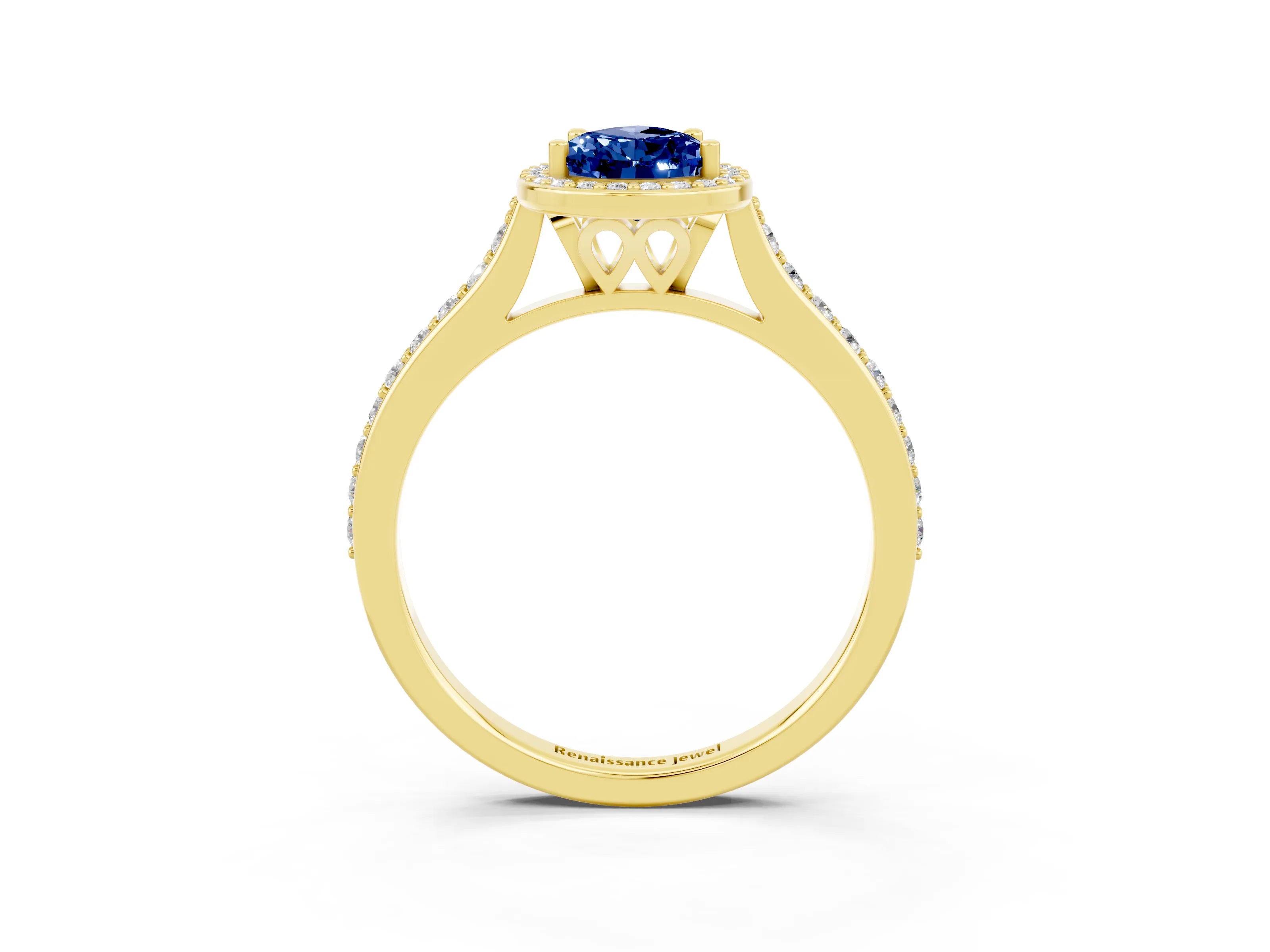 Yellow gold Pear Cut Halo Round Diamond Pavé Band with Four-Prong Setting_3