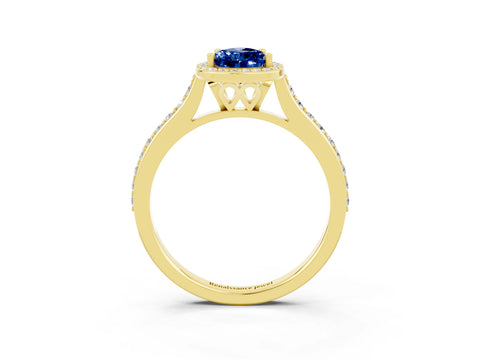 Yellow gold Pear Cut Halo Round Diamond Pavé Band with Four-Prong Setting_3