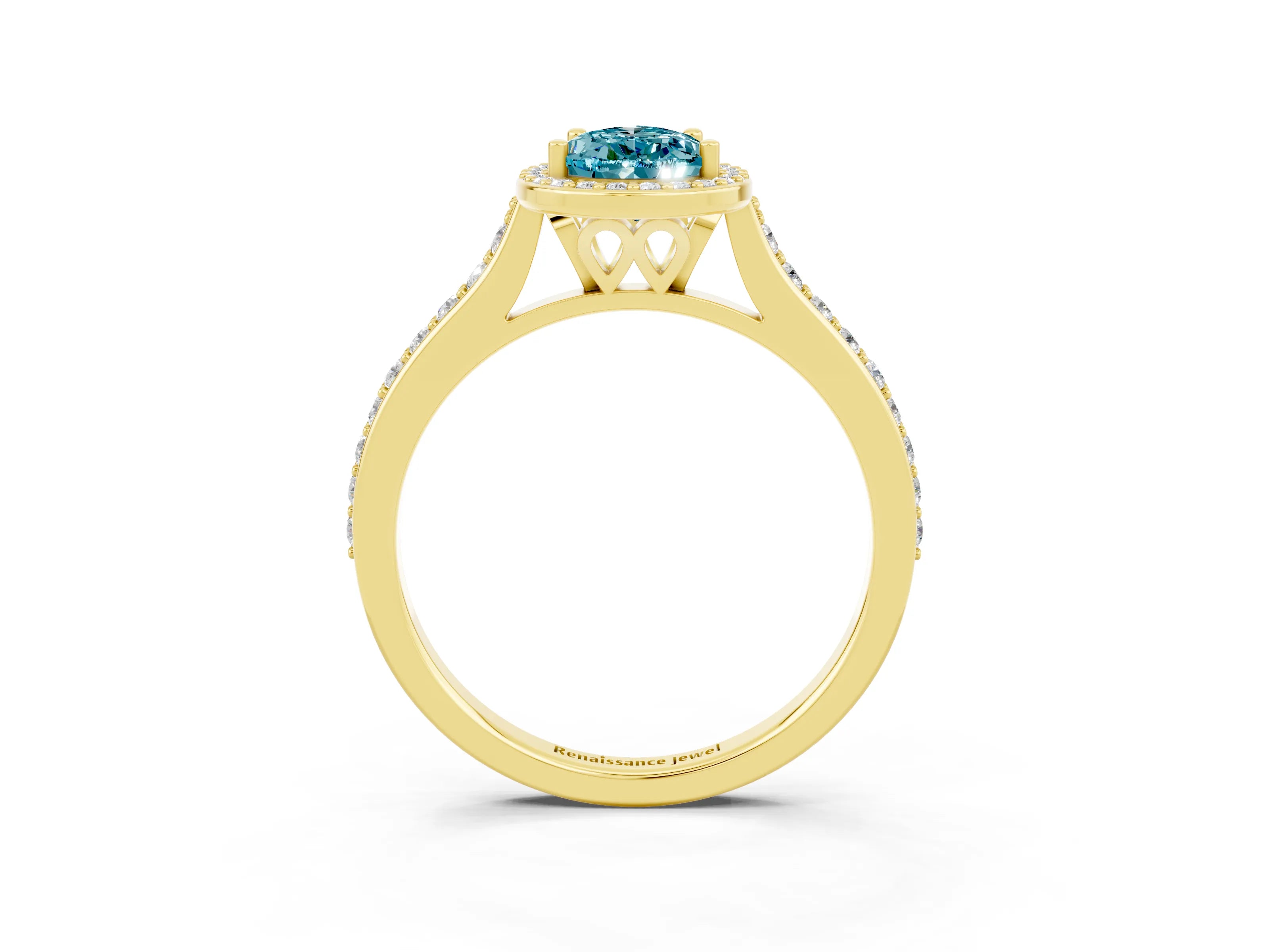 Yellow gold Pear Cut Halo Round Diamond Pavé Band with Four-Prong Setting_3