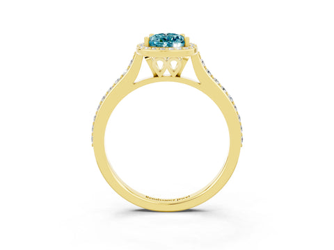 Yellow gold Pear Cut Halo Round Diamond Pavé Band with Four-Prong Setting_3
