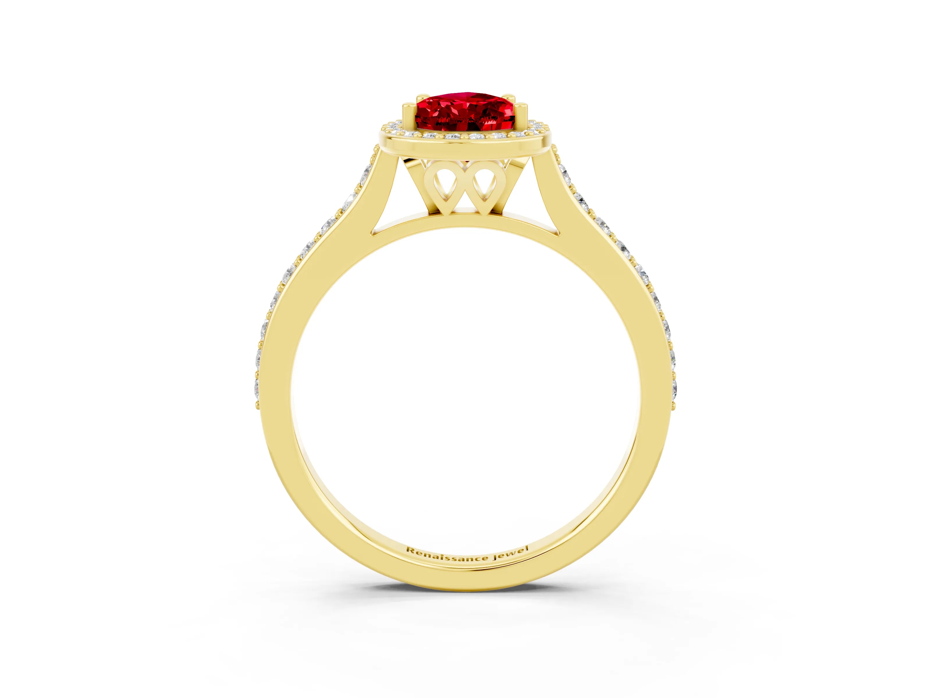 Yellow gold Pear Cut Halo Round Diamond Pavé Band with Four-Prong Setting_3