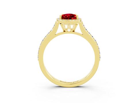 Yellow gold Pear Cut Halo Round Diamond Pavé Band with Four-Prong Setting_3
