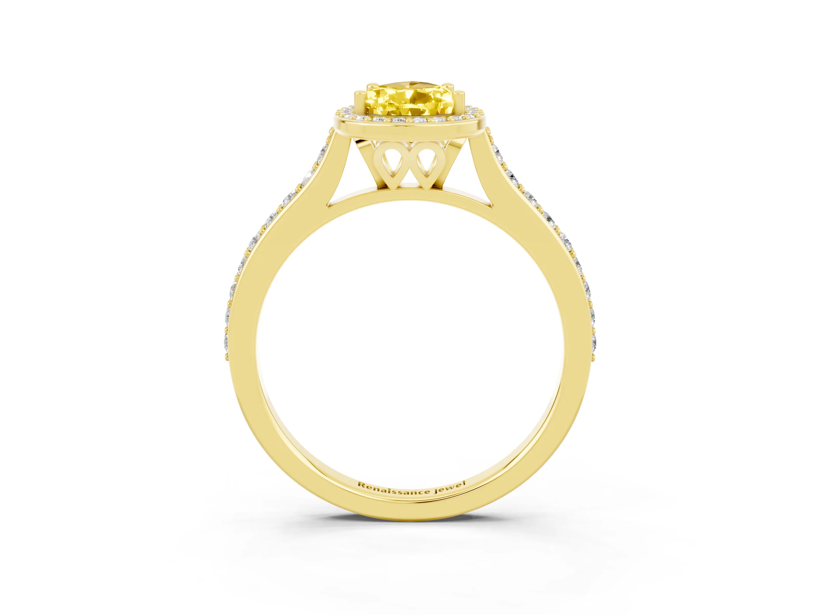 Yellow gold Pear Cut Halo Round Diamond Pavé Band with Four-Prong Setting_3