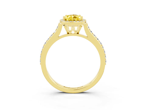 Yellow gold Pear Cut Halo Round Diamond Pavé Band with Four-Prong Setting_3