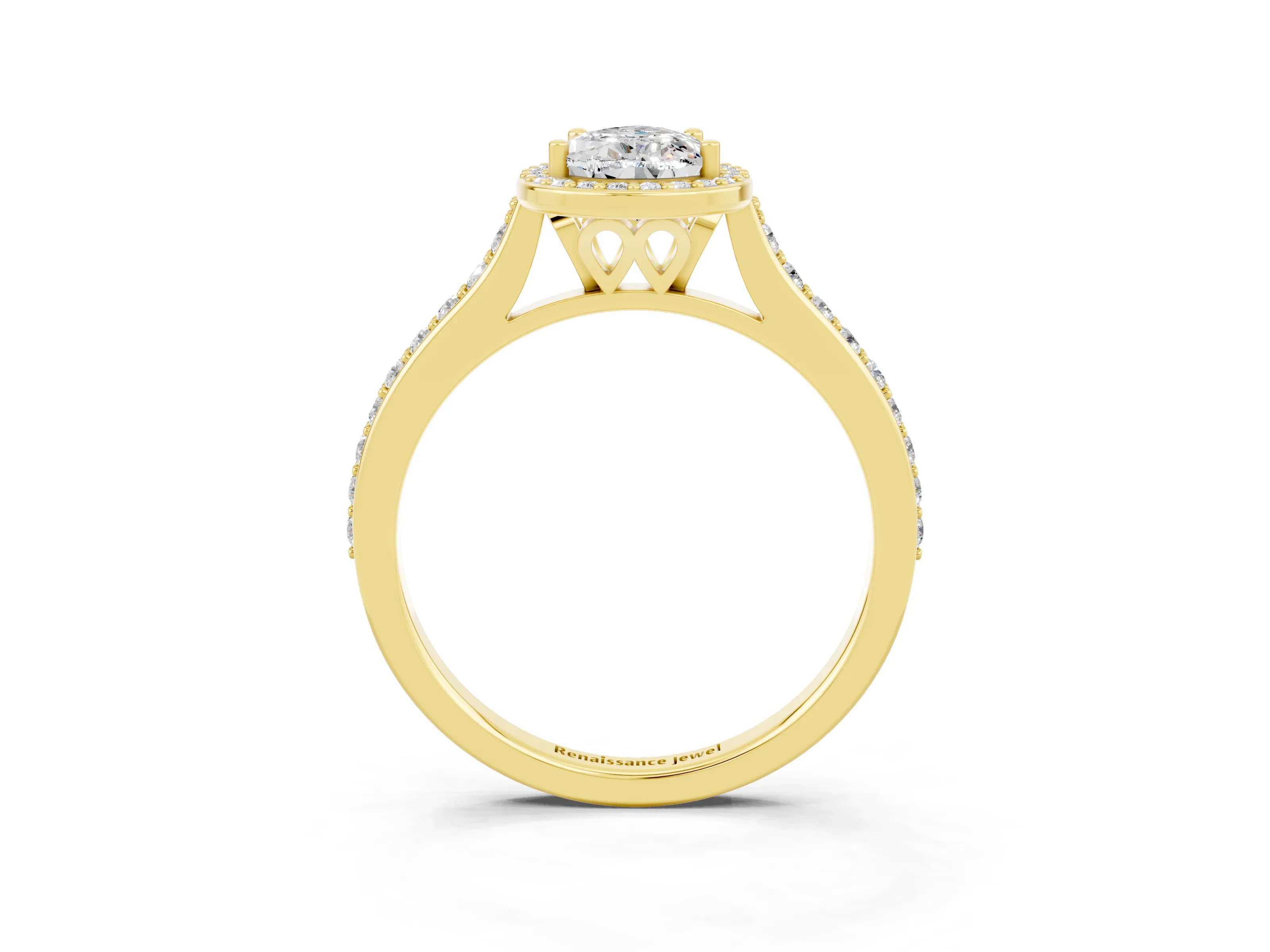 Yellow gold Pear Cut Halo Round Diamond Pavé Band with Four-Prong Setting_3