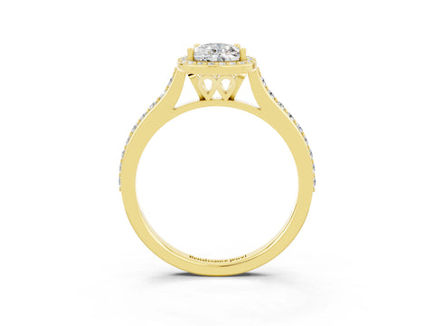Yellow gold Pear Cut Halo Round Diamond Pavé Band with Four-Prong Setting_3