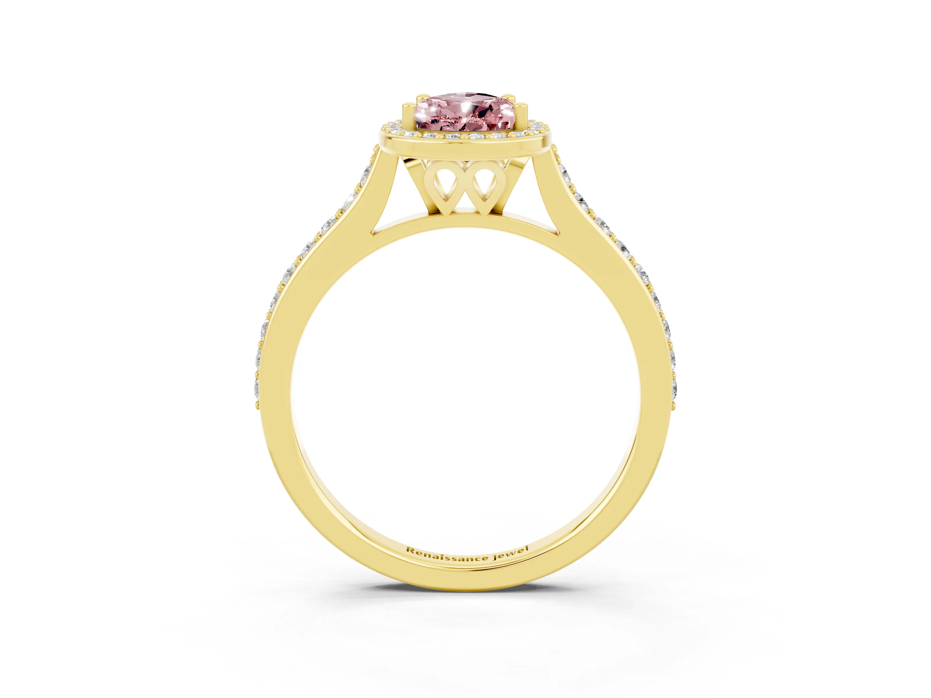 Yellow gold Pear Cut Halo Round Diamond Pavé Band with Four-Prong Setting_3