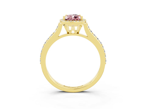 Yellow gold Pear Cut Halo Round Diamond Pavé Band with Four-Prong Setting_3