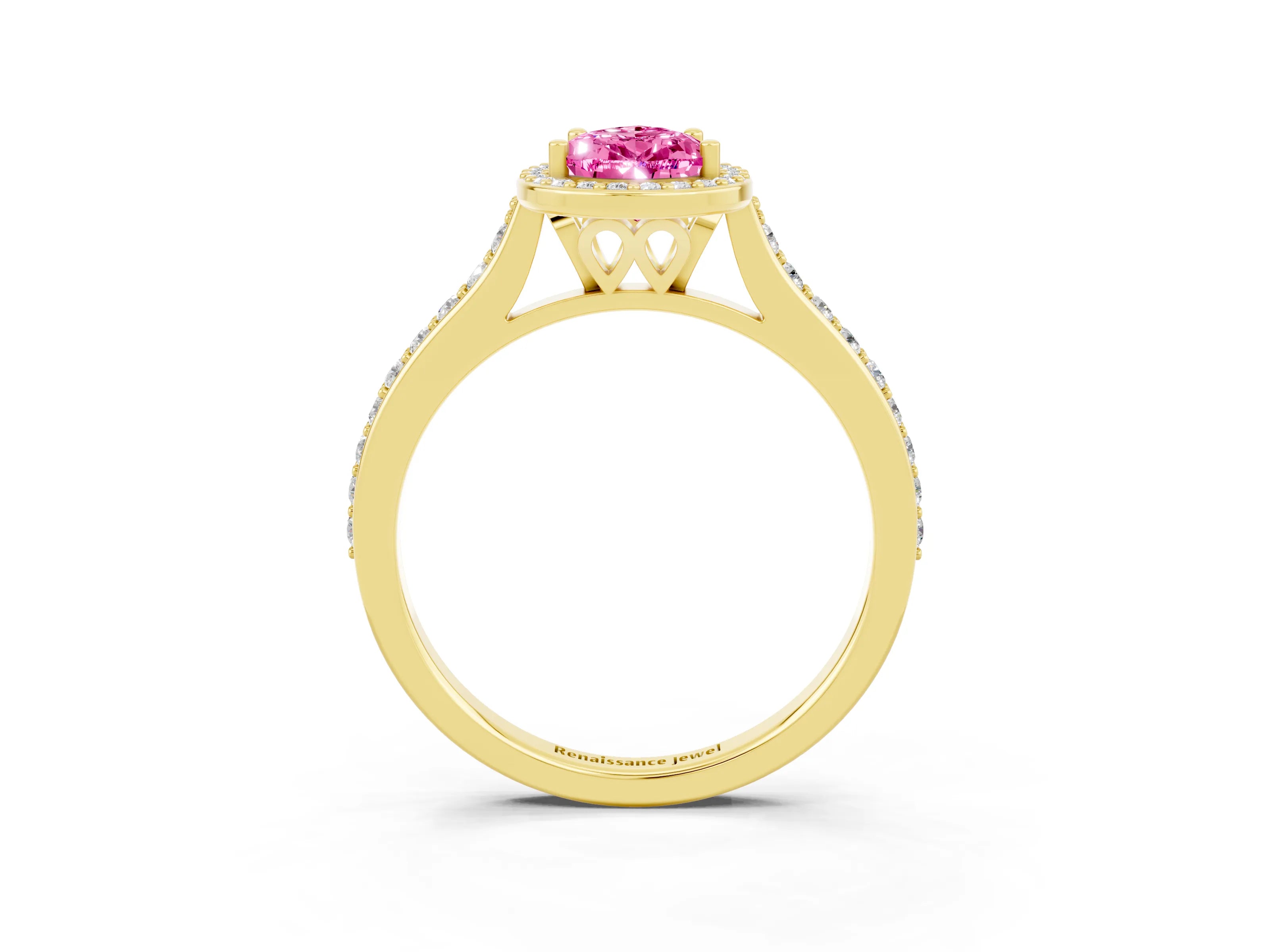 Yellow gold Pear Cut Halo Round Diamond Pavé Band with Four-Prong Setting_3