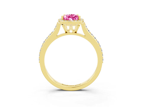 Yellow gold Pear Cut Halo Round Diamond Pavé Band with Four-Prong Setting_3
