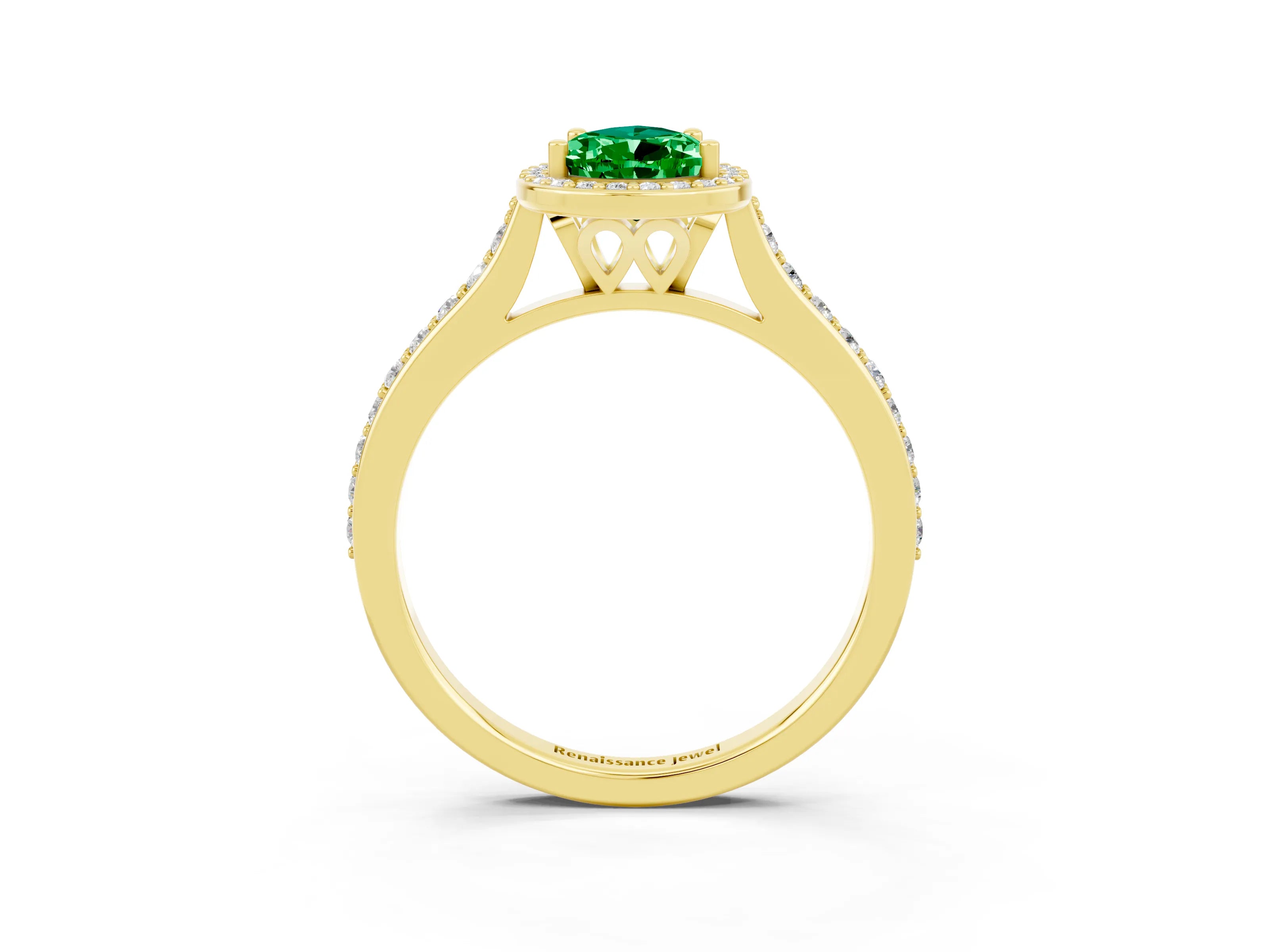 Yellow gold Pear Cut Halo Round Diamond Pavé Band with Four-Prong Setting_3