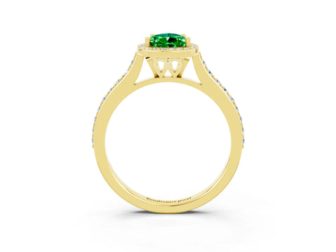 Yellow gold Pear Cut Halo Round Diamond Pavé Band with Four-Prong Setting_3