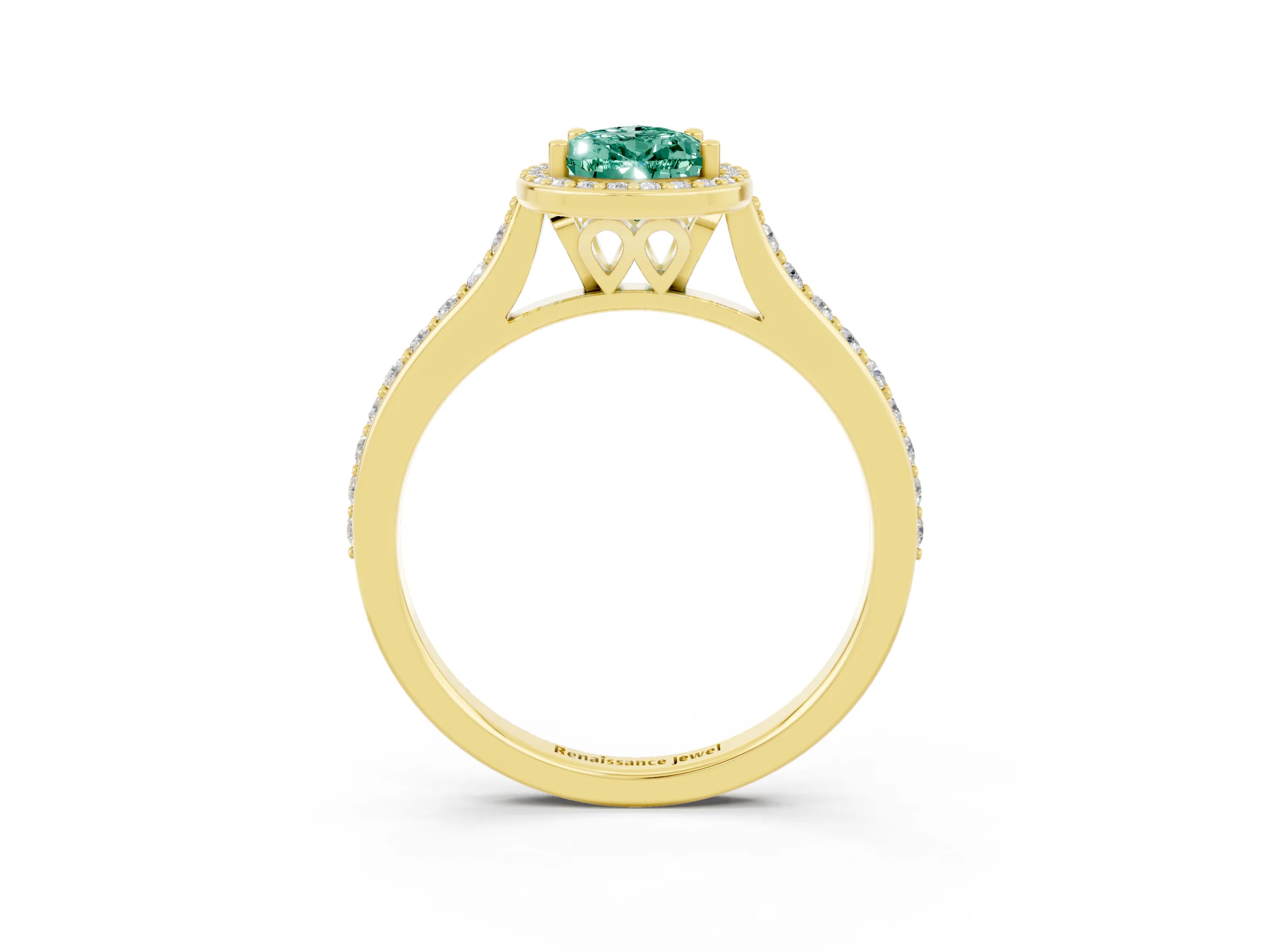 Yellow gold Pear Cut Halo Round Diamond Pavé Band with Four-Prong Setting_3