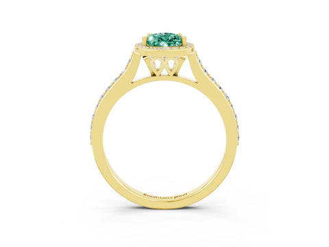 Yellow gold Pear Cut Halo Round Diamond Pavé Band with Four-Prong Setting_3