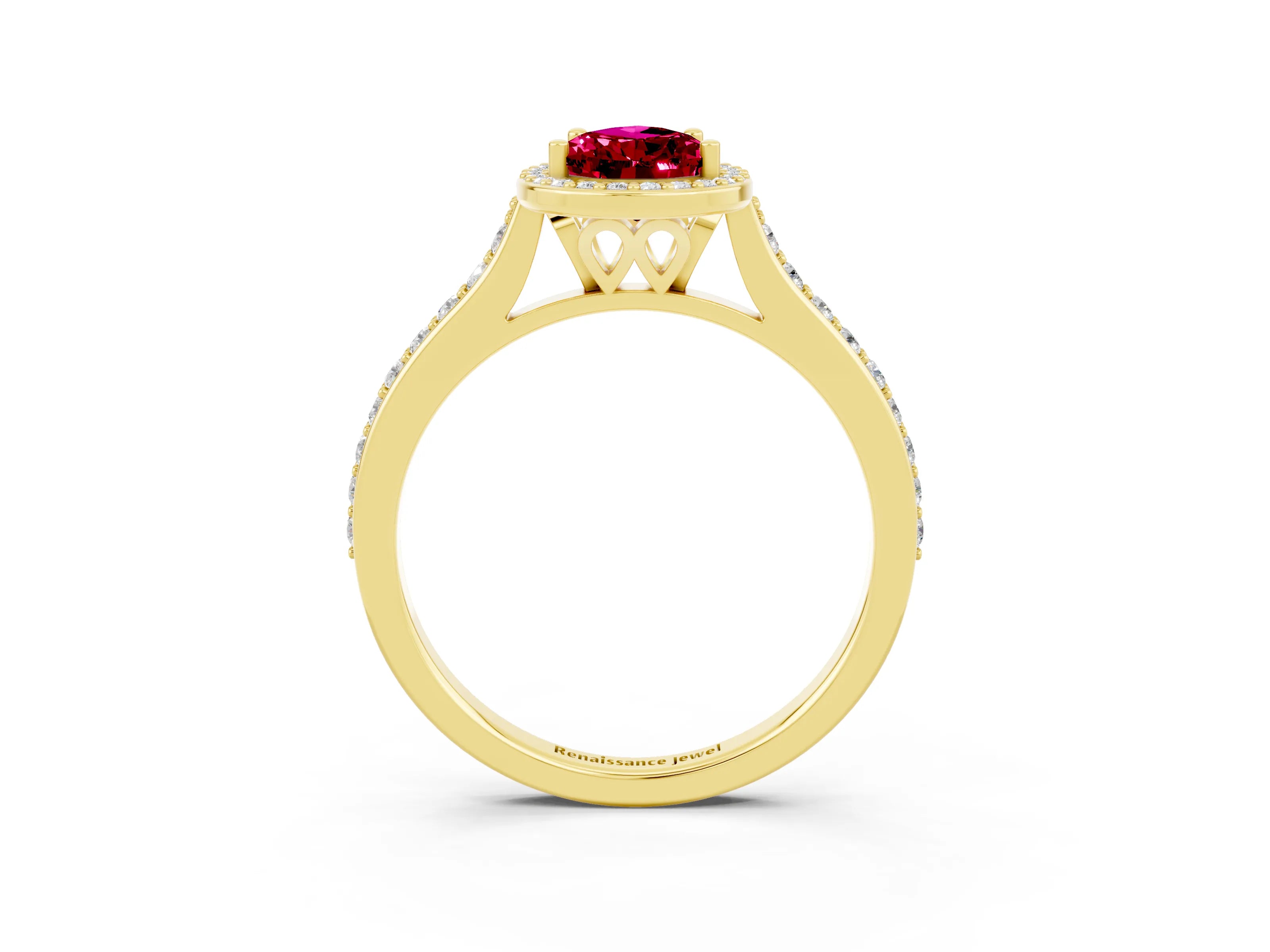 Yellow gold Pear Cut Halo Round Diamond Pavé Band with Four-Prong Setting_3