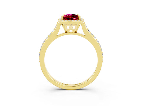 Yellow gold Pear Cut Halo Round Diamond Pavé Band with Four-Prong Setting_3