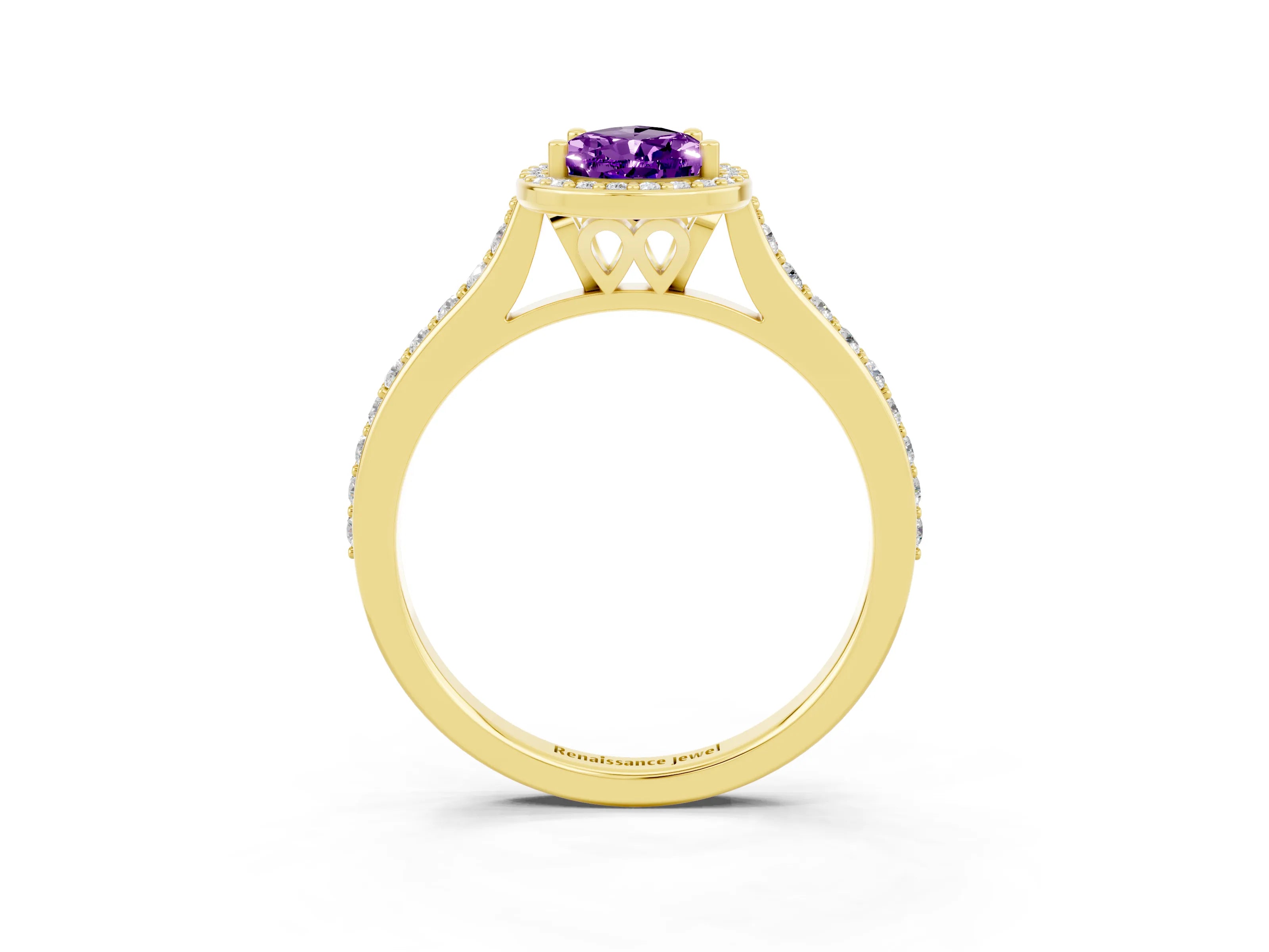 Yellow gold Pear Cut Halo Round Diamond Pavé Band with Four-Prong Setting_3