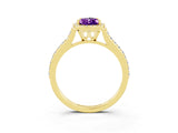 Yellow gold Pear Cut Halo Round Diamond Pavé Band with Four-Prong Setting_3