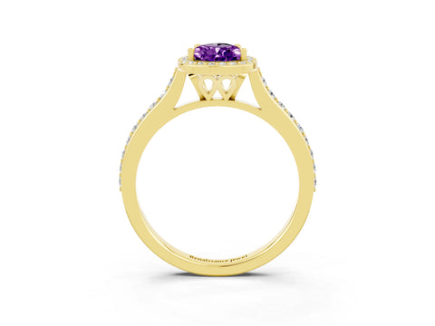 Yellow gold Pear Cut Halo Round Diamond Pavé Band with Four-Prong Setting_3
