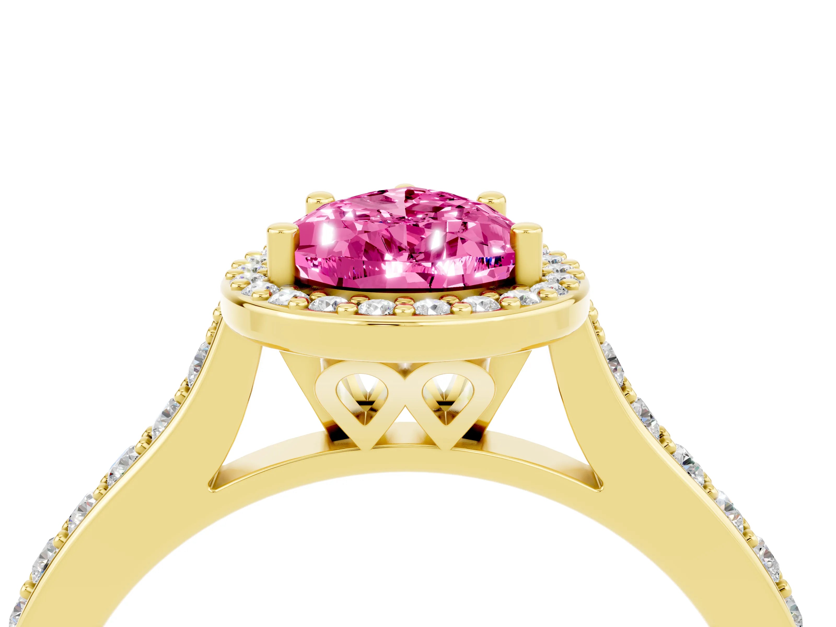 Yellow gold Pear Cut Halo Round Diamond Pavé Band with Four-Prong Setting_4